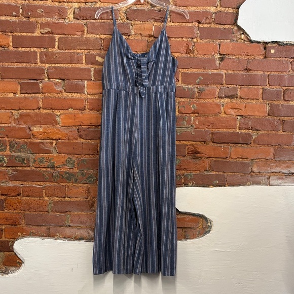 Gianni Bini Pants - Gianni Bini‎ Blue Wide Leg Striped Cotton Blend Jumpsuit Size Large
